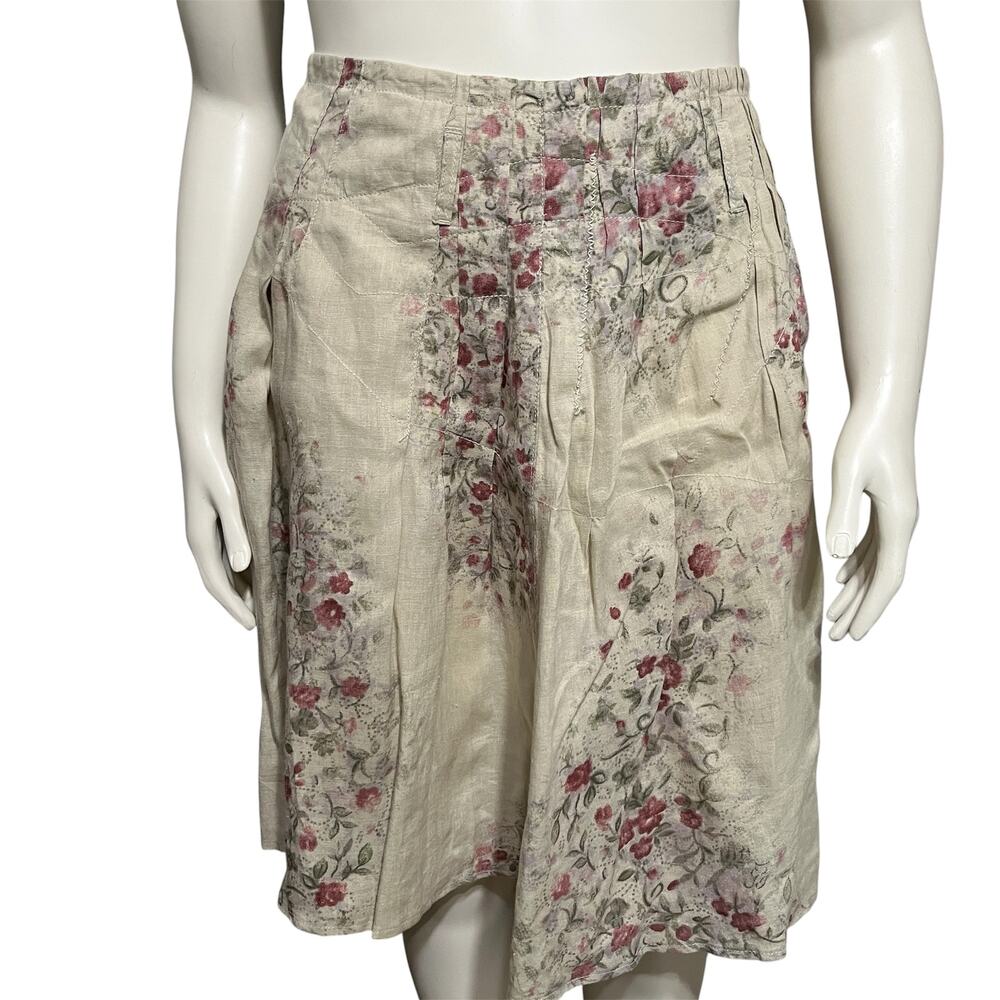 🌟Blue Willis 100% Linen Floral Flare Pleated Skirt Sz-Medium